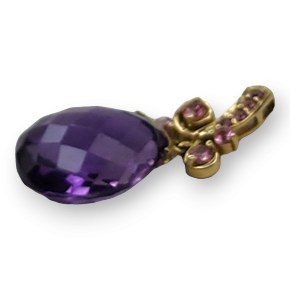 Pendant 10KT Yellow Gold Amethyst Pink Tourmaline Vintage Large Faceted Purple‎ - Picture 10 of 11